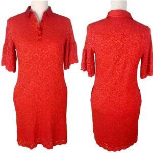 Banana Republic Dress Lace Flutter Sleeves Polo Red Small